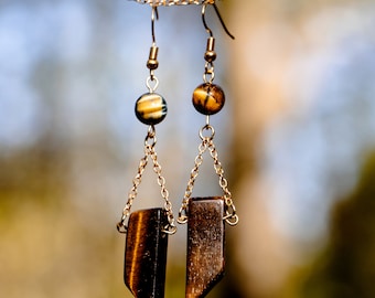 Gold Tiger's Eye Dangle Earrings