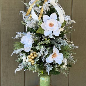 Christmas  Tree Cemetery Vase Insert, Winter Snowy White  Tree Grave Arrangement, Vase Insert, Grave Insert Cemetery Artificial  Flowers