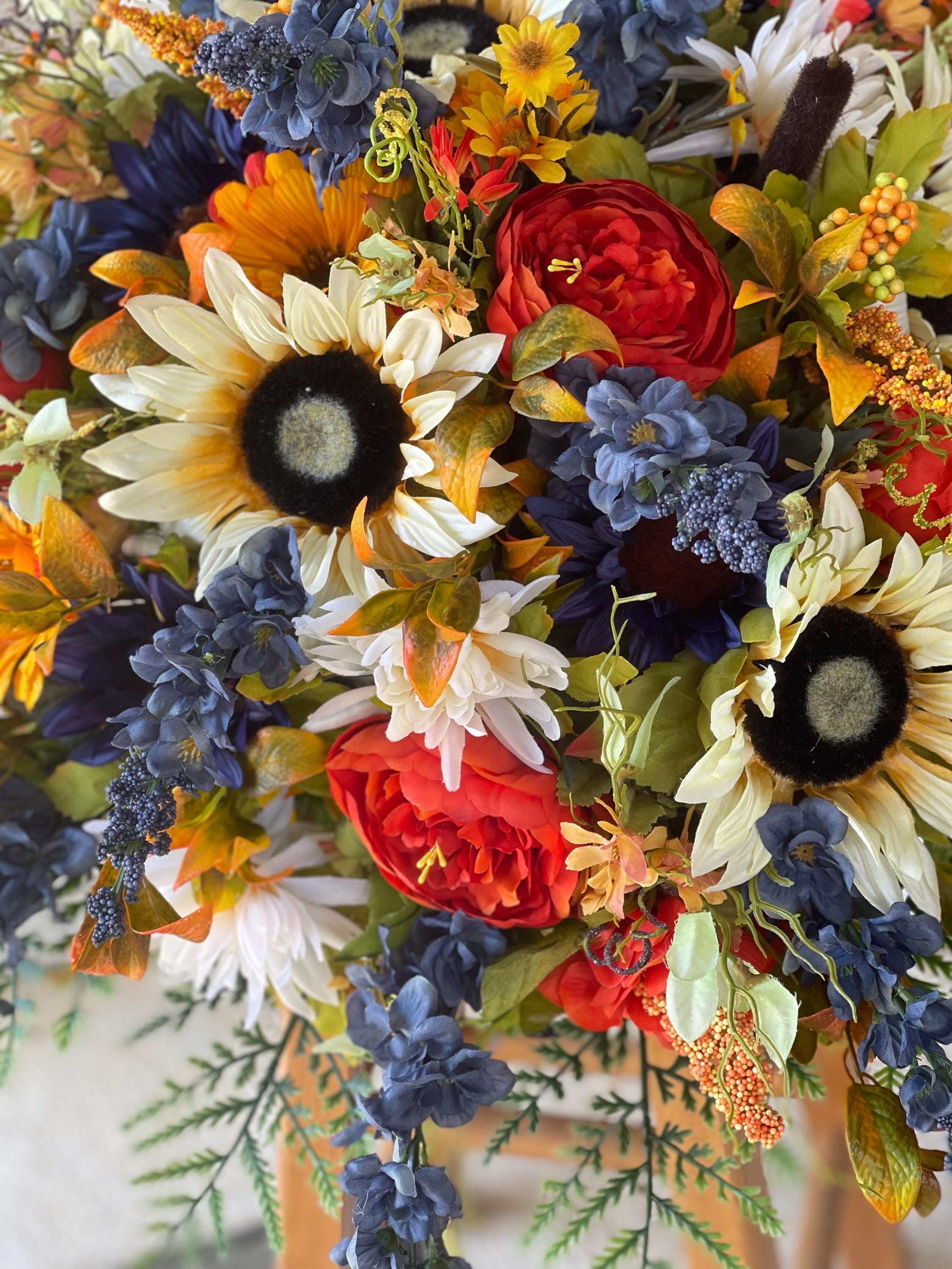 Fall Grave Flowers, Artificial Arrangement for Cemetery. Styrofoam