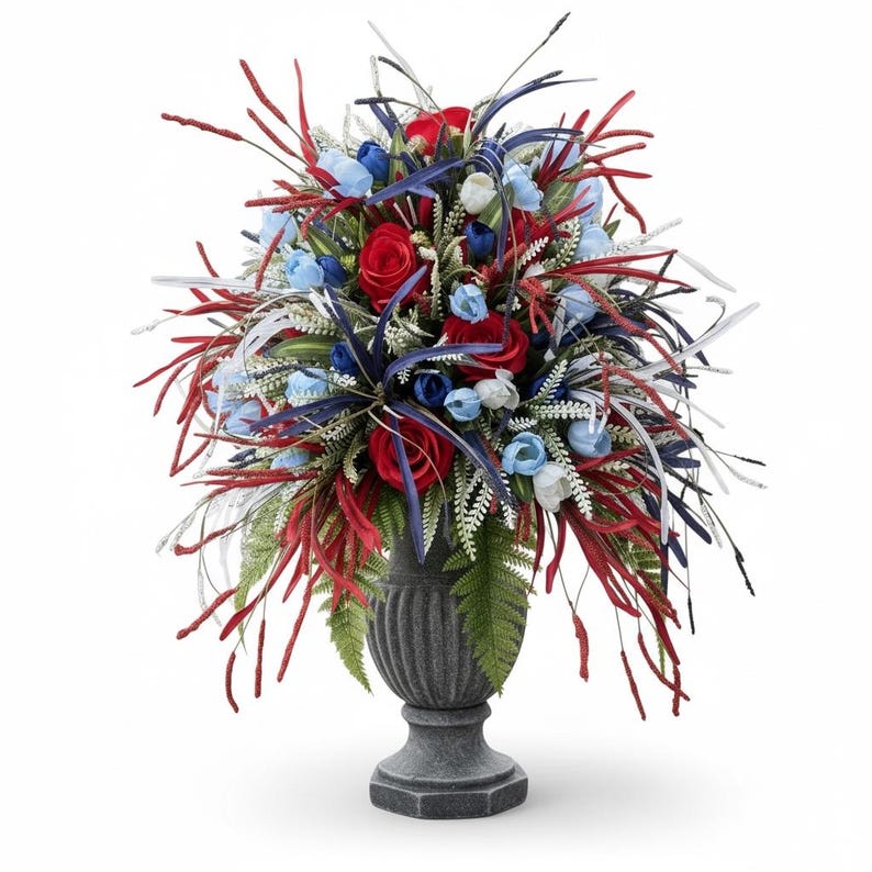 Patriotic Red White and Blue Artificial Cemetery Flowers, Styrofoam ...
