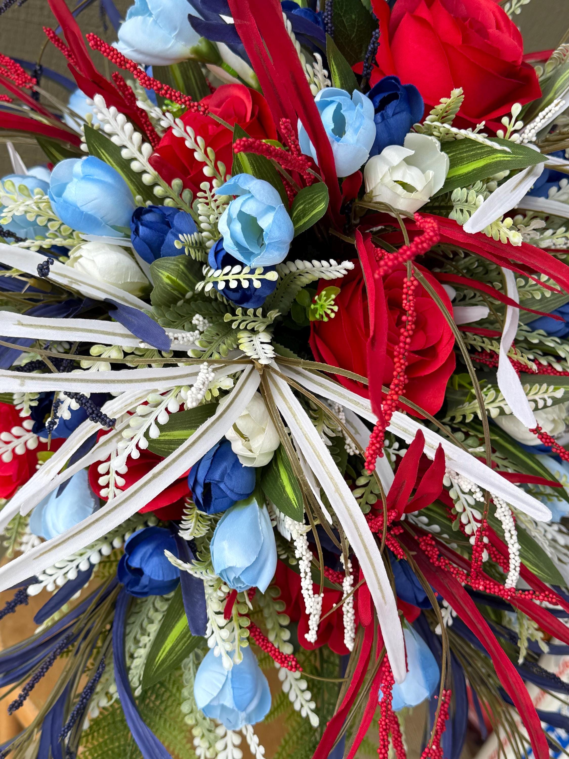Patriotic Red White and Blue Artificial Cemetery Flowers, Styrofoam ...