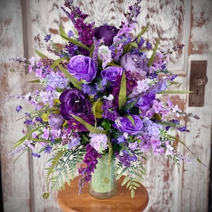 Purple Mixture, 360 degree design Grave Flower Arrangement, Cemetery Flowers, Grave Vase Insert. X-Large & Full  Artificial flowers.