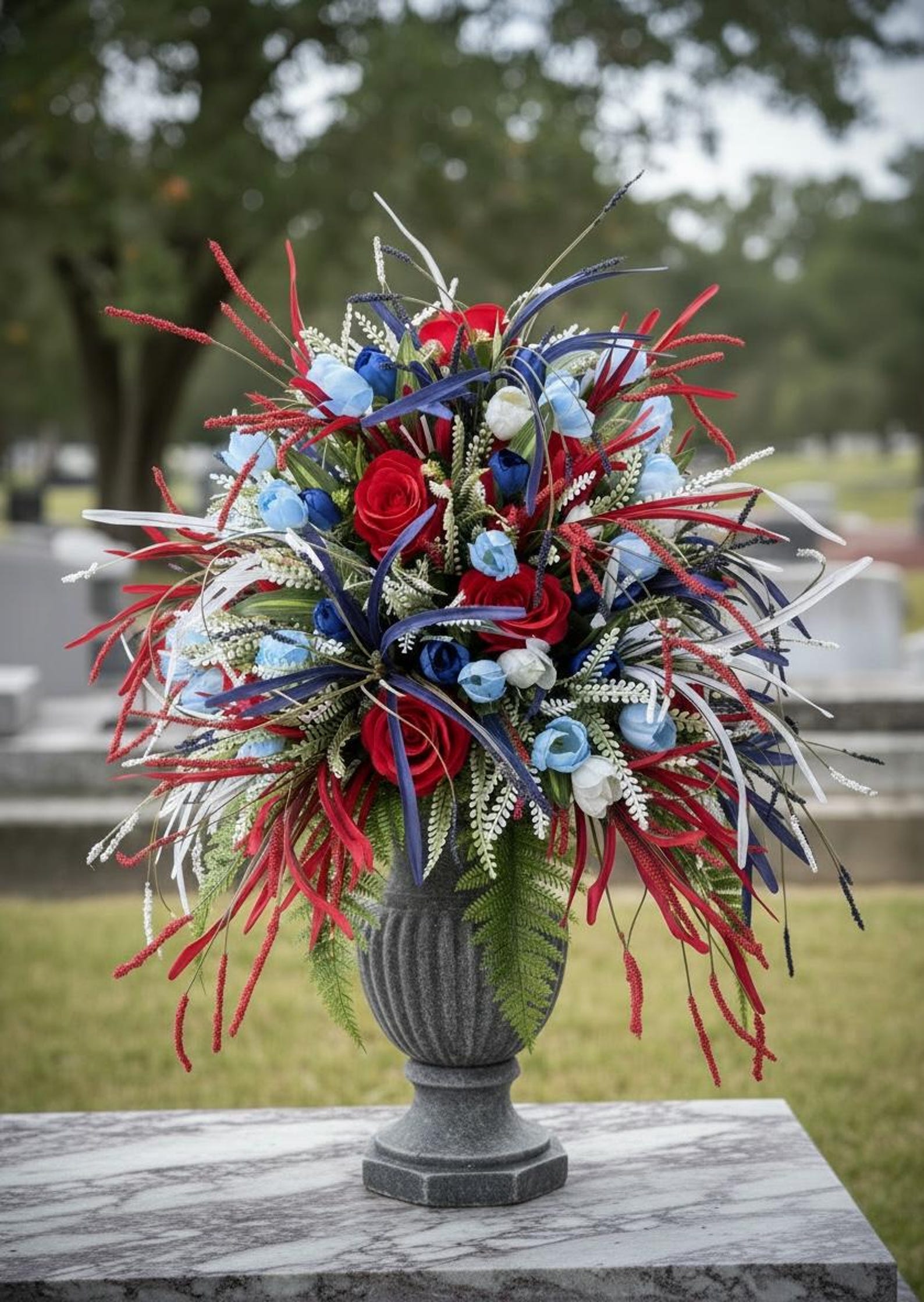 Patriotic Red White and Blue Artificial Cemetery Flowers, Styrofoam ...