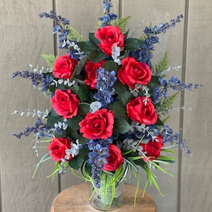 Mausoleum Flower Arrangement  Insert. Monument, Memorial, Mausoleum, Cemetery, Grave. This is a 1 sided arrangement.