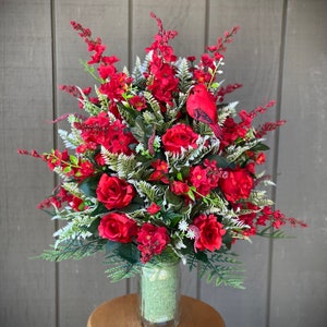 Red Cemetery Flowers, Grave Flower Arrangement, Vase Insert, Grave Insert, Cemetery Insert
