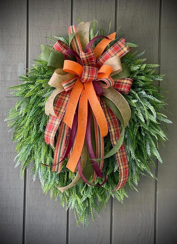 border ribbon shell wreathe ❤︎ グログラン リース Greenery Wreath With Bead Grass Button Fern. With a Beautiful Fall