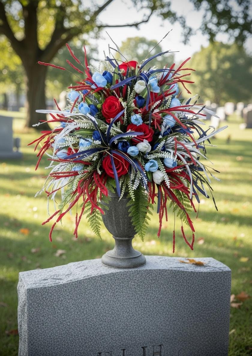 Patriotic Red White and Blue Artificial Cemetery Flowers, Styrofoam ...
