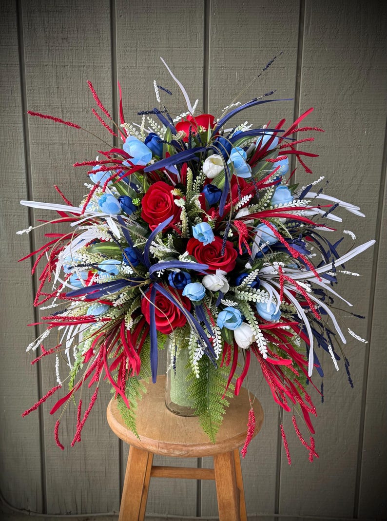 Patriotic Red White and Blue Artificial Cemetery Flowers, Styrofoam ...