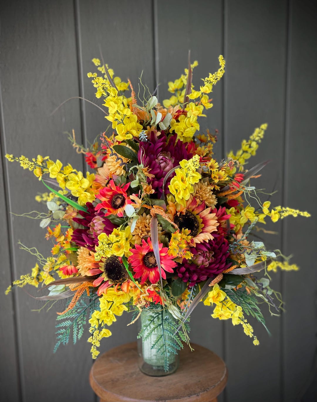 Buy Fall Grave Flower Arrangement. Cemetery Vase Insert. Online in