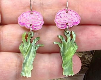 Walking Dead Halloween Earrings: Pastel Goth Zombie Hand Earrings ,Quirky Weird Acrylic Goth Earrings, Halloween Gift