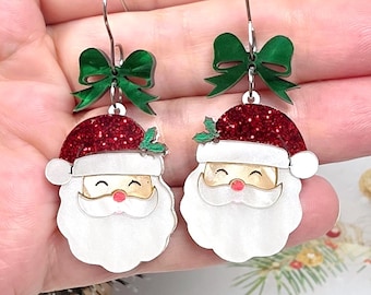 Santa Claus Christmas Earrings - Whimsical Cute Novelty Holiday Jewelry Stocking Stuffer Gift