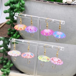 Rainy Day Umbrella Earrings: Colorful Resin Whimsical Weather Jewelry