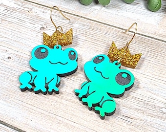 Kawaii Fairytale Frog Earrings: Whimsical Acrylic Frog Jewelry, Funky Fun Nature Cute Earrings