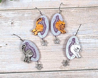 Whimsical Portal Cat Earrings: Funky Acrylic Cat Lover Jewelry