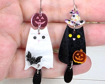Black Cat Ghost Earrings: Witchy Goth Halloween Jewelry, Quirky Cat Lover Gift for Cat Mom Cat Lady - The Original