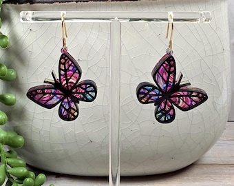 STAINED GLASS BUTTERFLY Earrings Colorful Spring Acrylic Earrings | Butterfly Gift For Her | Funky Whimsical Nature Earrings