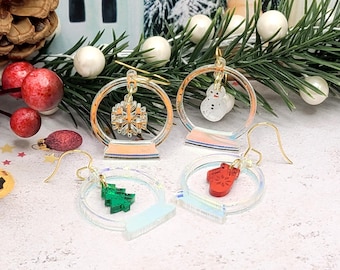 SNOWGLOBE WINTER EARRINGS Iridescent Holiday Earrings | Whimsical Christmas Earrings | Cool Snowglobe Earrings | Christmas Party