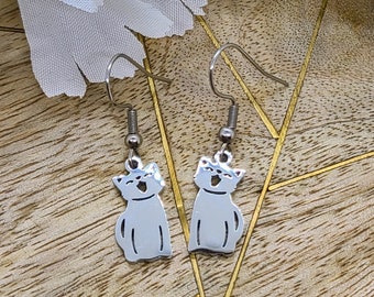 HAPPY CAT WHIMISICAL Earrings Mothers Day Gift | Minimalist Cat Earrings For Cat Lover Gift | Cat Mom Earrings | Cute Cat Earrings Dangle