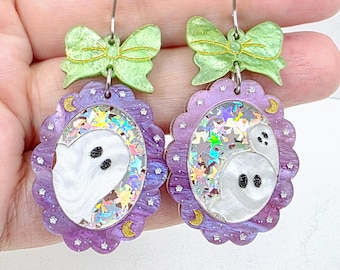 Holographic Ghost Portal Earrings: Pastel Goth Halloween Cameo Earrings, Whimsical Gifts for Her