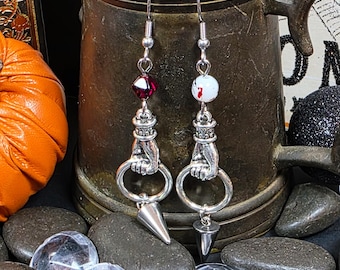 Silver Hand Spike Earrings: Edgy Goth Punk Jewelry