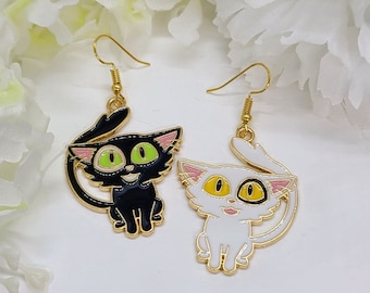 BLACK CAT MISMATCHED Earrings Cat Lover Cat Jewelry | Enamel Black Cat Earrings For Best Friend Gift | Fun Whimsical Earrings For Cat Mom