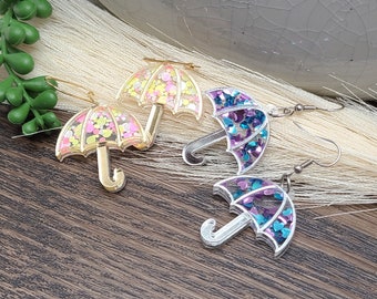 RAINY DAY CONFETTI Boucles d'oreilles parapluie Boucles d'oreilles météo mignon | Boucles d'oreilles fantaisie colorées en acrylique | Cadeaux de fête des mères ou d'anniversaire