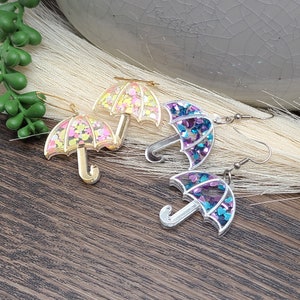 RAINY DAY CONFETTI Umbrella Earrings Cute Weather Earrings Whimsical Colorful Acrylic Earrings Mothers Day or Birthday Gifts image 1