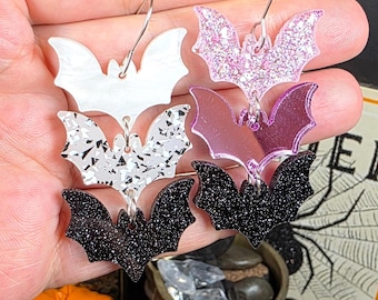 Halloween Stacked Bat Earrings: Pastel Goth Pink Goth Jewelry Witchy Funky Gift