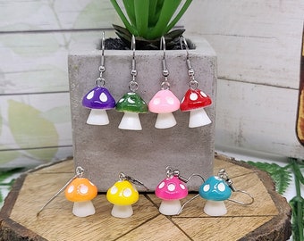 CUTE MUSHROOM RESIN Earrings Colorful Cottagecore Boho Earrings | Magic Mushrooms Spring Earrings | Whimsical Mushroom Earrings