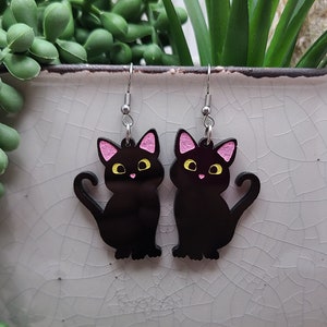 BLACK CAT ACRYLIC Earrings Cat Mom Cat Jewelry Handmade Laser Cut Cat Earrings Cat Themed Cat Lover Birthday Gifts Cute Cool Earrings image 2