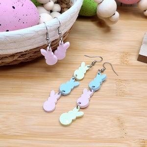 EASTER BUNNY PEEPS Earrings Mismatched Spring Earrings Whimsical Laser Cut Acrylic Novelty Earrings For Easter Basket Gifts For Daughter image 1