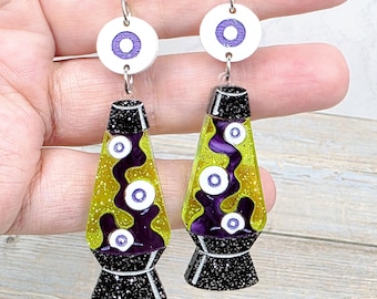 Lava Lamp Acrylic Earrings: Retro 70s Quirky Statement Jewelry, Funky Hippie Earrings, Unique Gifts for Her