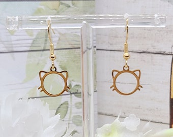 CAT FACE GOLD Earrings Aesthetic Cat Mom Earrings | Delicate Minimalist Cat Earrings | Cat Lover Jewelry Mothers Day  Gifts For Girlfriend