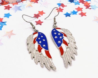 AMERICAN FLAG WING Earrings Patriotic 4th of July Earrings | Red White and Blue Colorful Earrings | Cute Novelty Earrings for Memorial Day