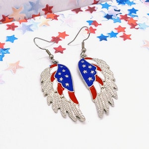 AMERICAN FLAG WING Earrings Patriotic 4th of July Earrings Red White and Blue Colorful Earrings Cute Novelty Earrings for Memorial Day Hook