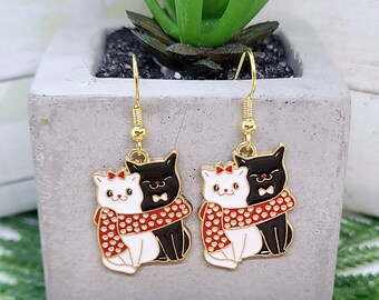 WINTER SCARF CAT Earrings Cat Mom Cat Lover Gift | Black White Cat Earrings For Birthday GIfts | Cute Whimsical Winter Earrings |Cat Jewelry