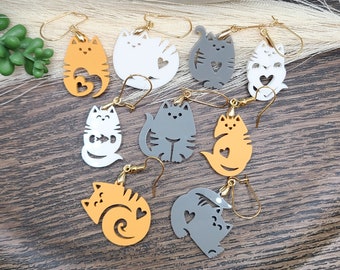 Chat tigré ORANGE Boucles d'oreilles Bijoux pour chat | Boucles d'oreilles chat tigré gris orange et chat noir | Boucles d'oreilles lunatiques chat mignon Kawaii | Cadeaux sur le thème des chats