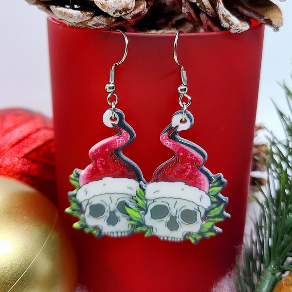 GOTH CHRISTMAS SKULL Earrings Cool Acrylic Novelty Earrings for Christmas Party | Funky Alt Christmas Earrings |Christmas Gifts Goth Jewelry