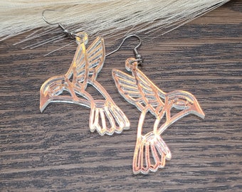 IRIDESCENT HUMMINGBIRD EARRINGS Whimsical Acrylic Iridescent Earrings | Hummingbird Birthday Gifts | Cute Whimsical Laser Cut Earrings