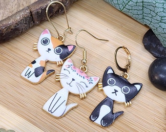 CAT LOVER CAT Earrings Cat Jewelry For Mom Gift | Calico Tuxedo Cat Best Friend Gift | Cute Animal Earrings | Whimsical Cat Dangle Earrings