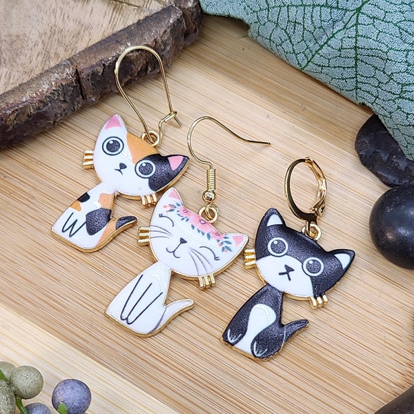 CAT LOVER CAT Earrings Cat Jewelry For Mom Gift | Calico Tuxedo Cat Best Friend Gift | Cute Animal Earrings | Whimsical Cat Dangle Earrings