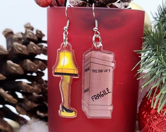 LEG LAMP CHRISTMAS Earrings Mismatched Acrylic Vintage Christmas Earrings For Stocking Stuffer Christmas Gifts | Funny Novelty Earrings