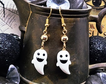 Boucles d'oreilles HALLOWEEN FANTME MIGNON Bijoux Halloween | Boucles d'oreilles fantasmagoriques Samhain | Boucles d'oreilles fantaisie amusantes et mignonnes pour Halloween pour la fête d'Halloween