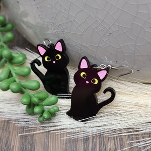 BLACK CAT ACRYLIC Earrings Cat Mom Cat Jewelry Handmade Laser Cut Cat Earrings Cat Themed Cat Lover Birthday Gifts Cute Cool Earrings image 1
