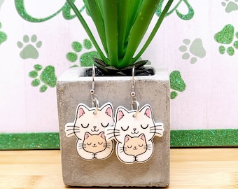 CAT MOM ACRYLIC Earrings Cat Lover Gift For Mom | Cute Whimsical Cat Earrings | Mothers Day Cat Themed Gifts | Cat Jewelry | Cool Earrings