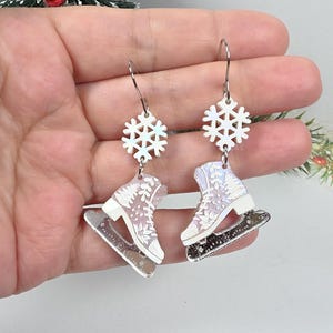 Winter Wonderland Ice Skate Earrings: Fun Snowflake Figure Skating Statement Earrings