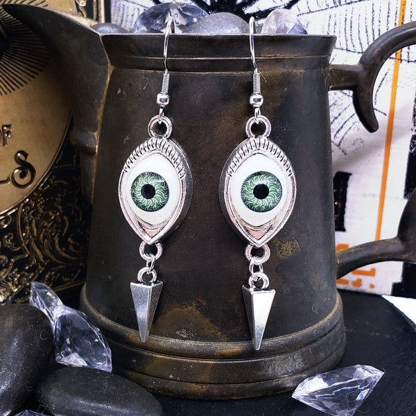 EVIL EYE SPIKE Earrings Goth Halloween Jewelry | Creepy Eyeball Halloween Earrings | Quirky Novelty Goth Earrings | Weird Unique Earrings