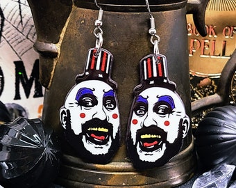 CREEPY CLOWN HALLOWEEN Earrings Captain Spaulding Acrylic Earrings | Quirky Novelty Earrings | Cool Clown Earrings | Goth Horror Earrings