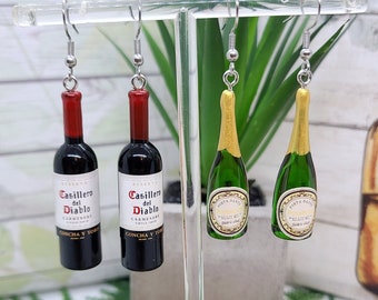 HOLIDAY PARTY WINE Earrings Novelty Champagne Earrings For Stocking Stuffer | Christmas Party Gifts | Cool Alcohol Earrings |Wine Lover Gift