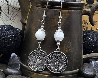 MOON GODDESS MOON Phase Earrings Goth Halloween Jewelry | Witchy Moonstone Earrings | Cool Halloween Goth Moon Earrings | Goddess Earrings